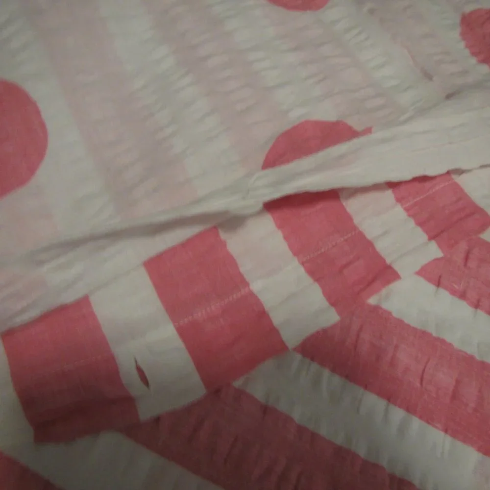 Reversible Euro Pink White Seersucker Strips Dots Cotton Single Duvet Cover